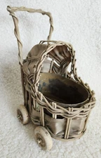 Vintage Neidco Wicker Baby Stroller/Buggy Planter w/Ribbon & Moving Wheels