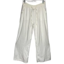 Wide Leg Off White Linen Rayon Pants Wode Leg Stretch Waist Size XL NWOT