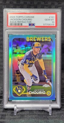 ? 2024 Topps Chrome /199 True Aqua Rookie Jackson Chourio PSA 10 