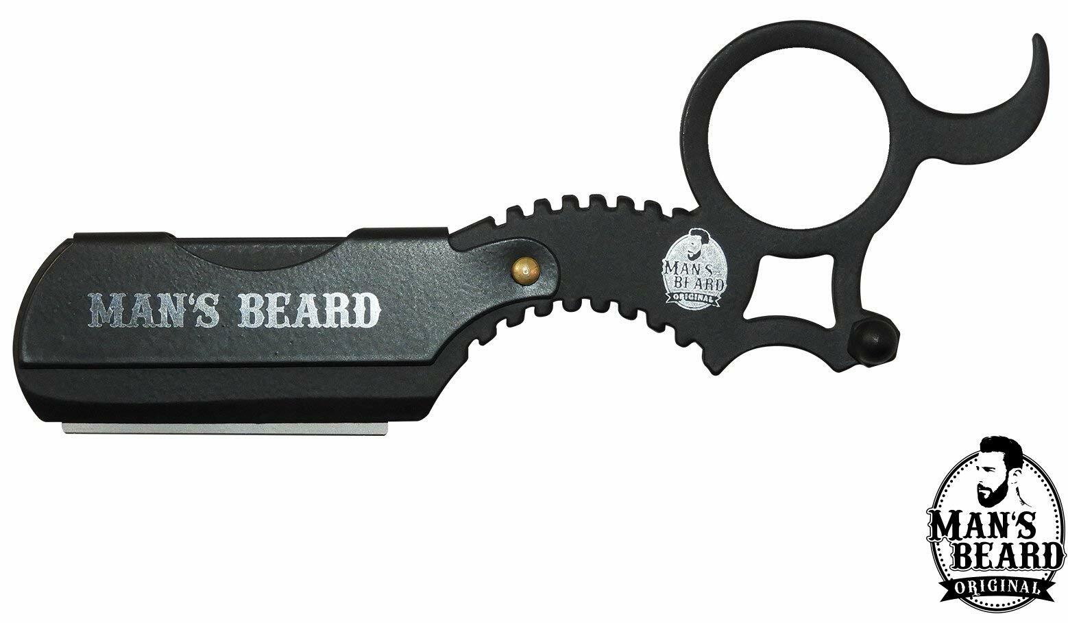 Man's Beard - Mini rasoio da barba in acciaio nero, professionale (c3W)