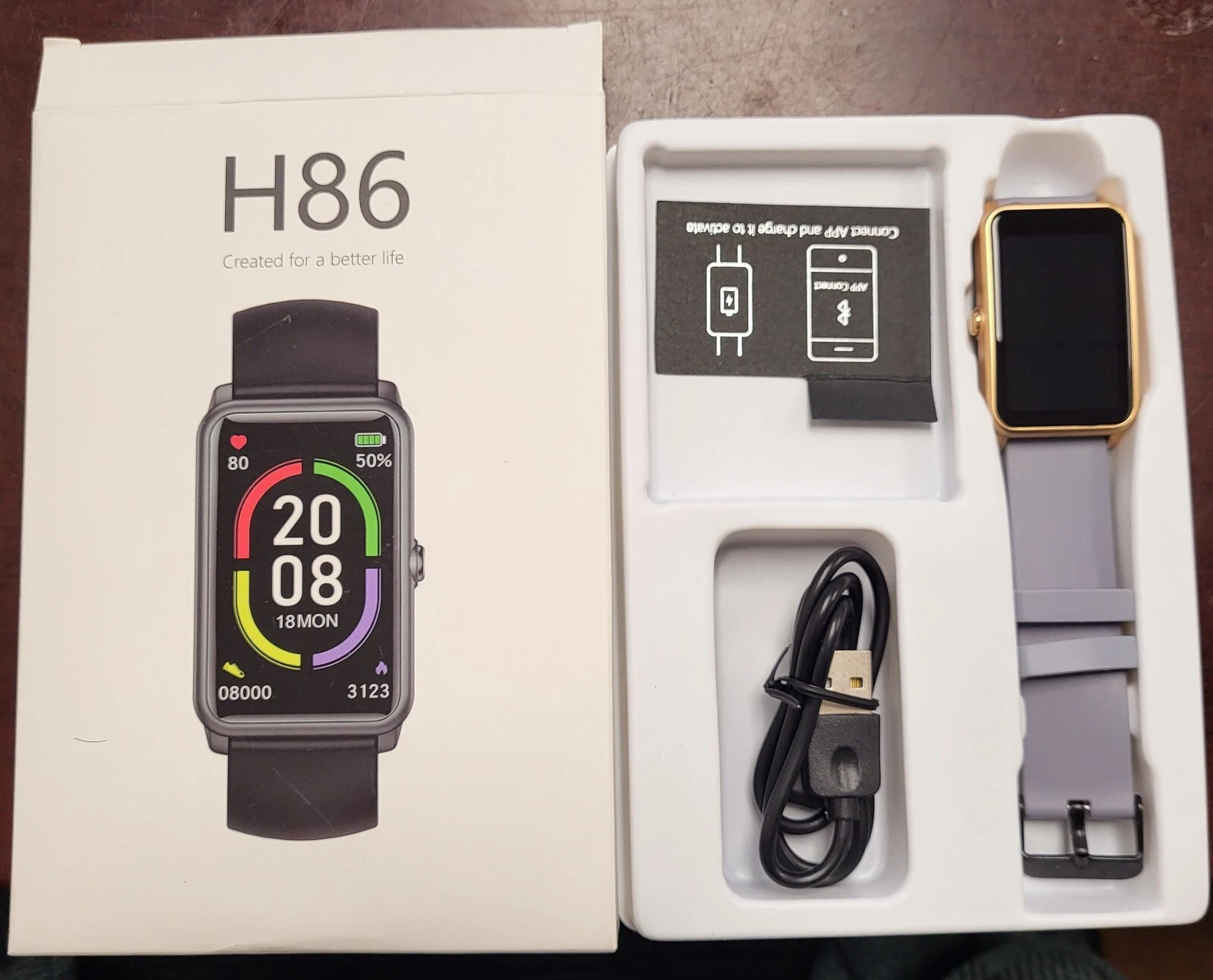 🔥FITVII H86 Gray Rechargeable Touch Screen Bluetooth Fitness Tracker Watch🔥