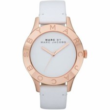 NEW MARC JACOBS BLADE ROSE GOLD TONE,WHITE LEATHER BAND WATCH-MBM1201