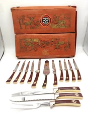 Vtg Eversharp England Lifetime 14 Pc Cutlery BAKELITE Buck Handles Original Box