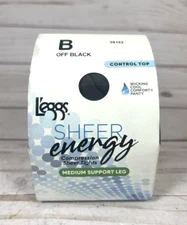 L'eggs Sheer Energy Compression Tights Size B Off Black Control Top 98162 Medium