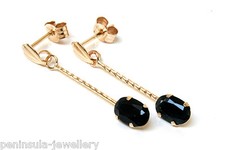 9ct Gold Sapphire Oval drop earrings Gift Boxed Made in UK 