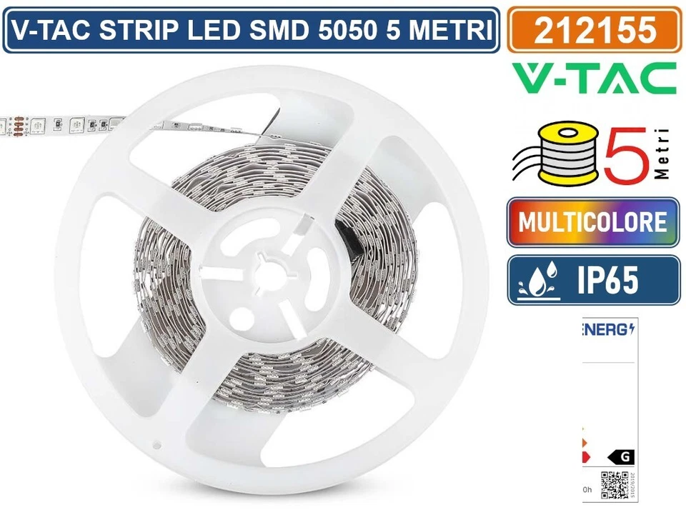V-TAC VT-5050-60 STRISCIA LED FLESSIBILE 35W SMD RGB 60 LED/METRO 12V IP65 5MT - Immagine 3 di 3