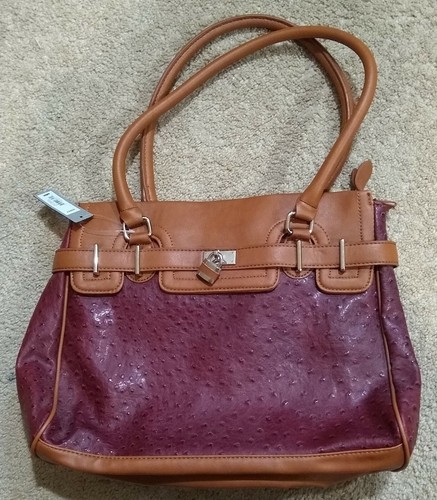 Apt. 9 Satchel/Purse/Handbag--Tan/Burgundy Faux Leather/Textured--Medium/Large - Picture 2 of 6