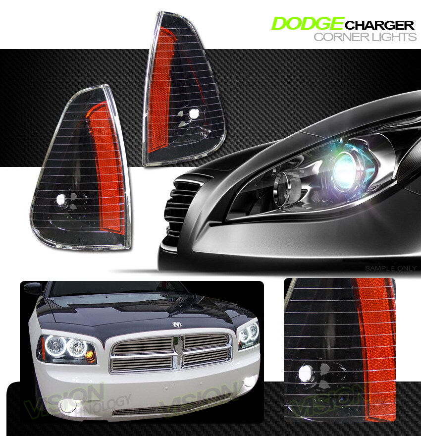 Smoked Front Turn Signal Corner Lights Kit For 2006-2010 Dodge Charger - Pair, Black Housing, DOT/SAE