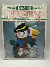 Snowman Animals Craft Kit Doorstop 61123 Bucilla Christmas Plastic Canvas Vtg