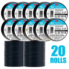 (20) 3M 165 TEMFLEX 3/4"x 60' BLACK ELECTRICAL TAPE