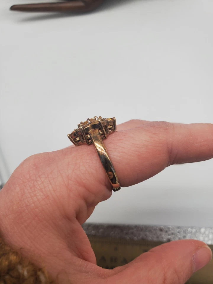 Citrine? Cluster W/ Diamonds. Gold Plated .925 Silver Cocktail Ring- Size 9 - Image 4 of 4
