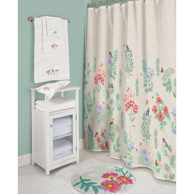 Lenox Meadow Birds Fabric Shower Curtain Butterflies Floral Bees