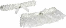 Victoria Lynn Garter Set - Heart Accent - White - 2 Pieces