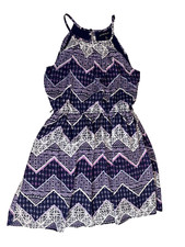 My Michelle Purple Geometric Halter Midi Dress Womens Medium Boho Sundress