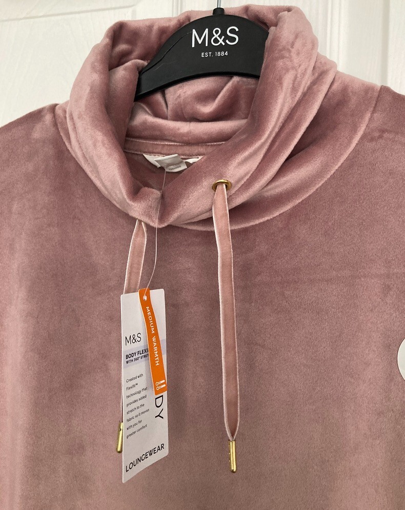 BNWT M&S Ladies Nutmeg Flexifit™ Velour Short Roll Neck Lounge Dress Size S