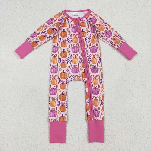 Autumn Design Pumpkin Bow Print Long Sleeve Pajama Set for Girls Toddler - Picture 6 of 7