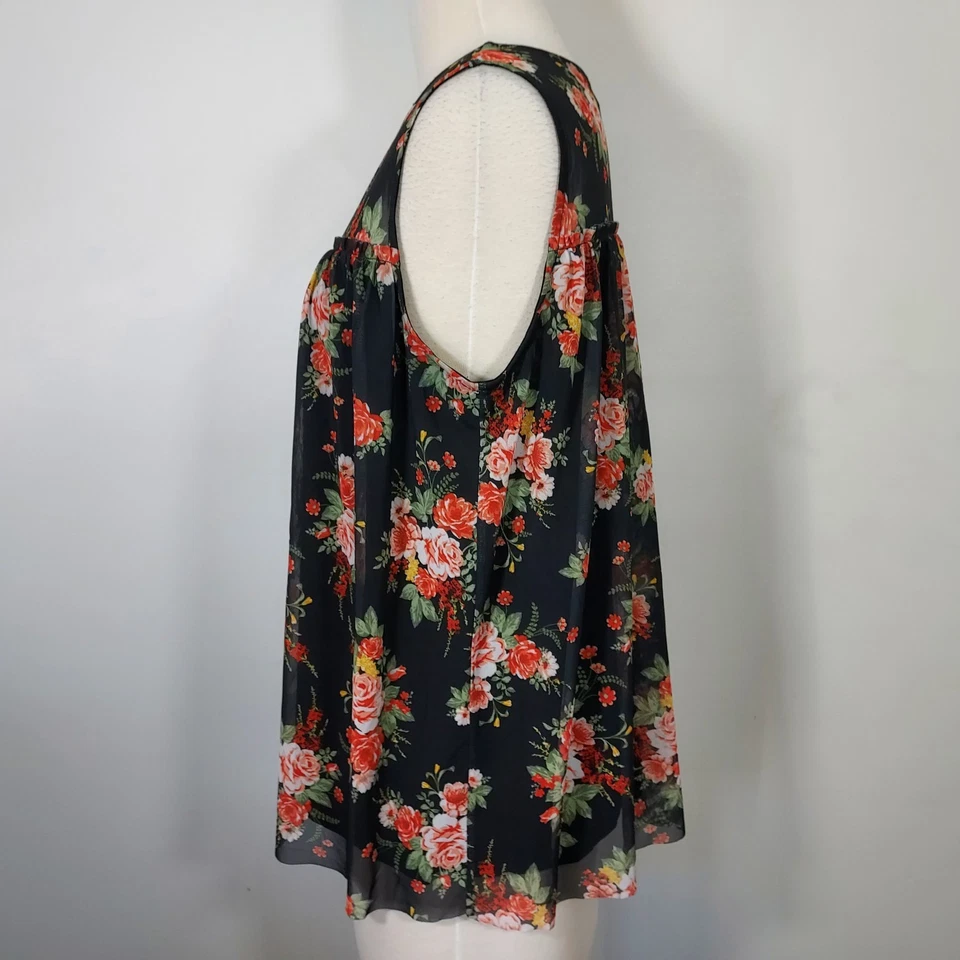 Camisa Top Floral Romántica Boobie Brooks Superposición de Malla Transparente Elastizada Mujeres Plus 1X Foto 4 de 4