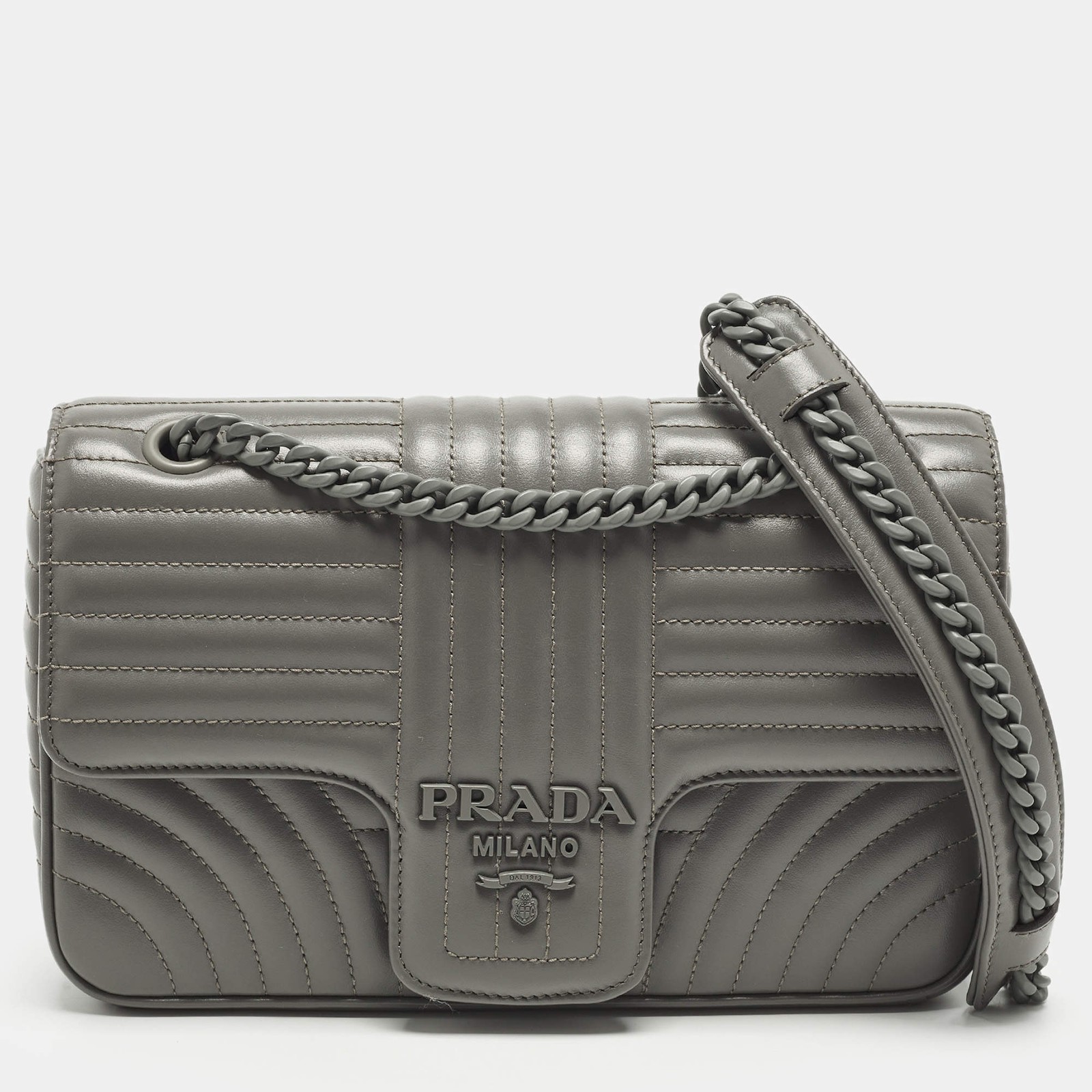 Prada Diagramme Flap Grey Leather Shoulder Bag