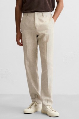 ROCHAS PARÍS Men s 100% Linen Beige Straight Pants Size 38