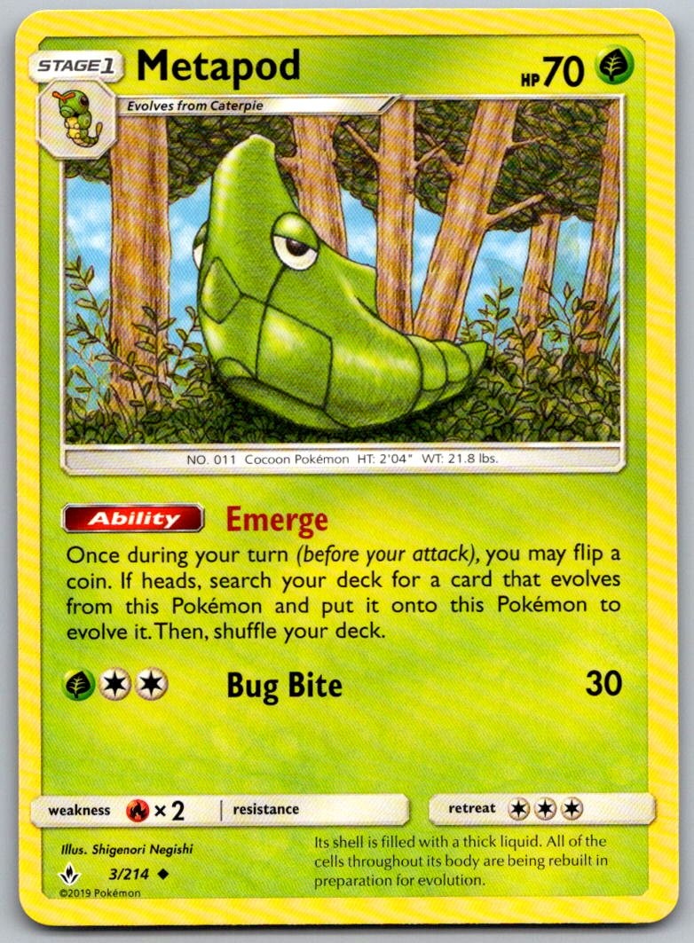 Metapod 3/214 Uncommon Unbroken Bonds Pokemon Near Mint