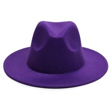 Purple Classic Fedora Hat Felt Panama Jazz Cap, Vintage, Wide Brim, Men, Woman