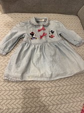 Disney Vintage baby Mickey Co Mickey And Minnie Light Denim Dress Pink Bows