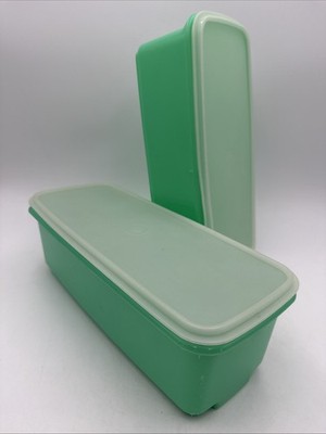 2 Tupperware Bread Keeper Saver Celery Vegetable Crisper Jadeite Green #782 Vtg