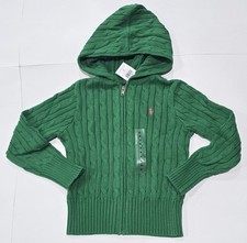 New with tag NWT Girls RALPH LAUREN Polo Green Hooded Zippered Cable Sweater S 7