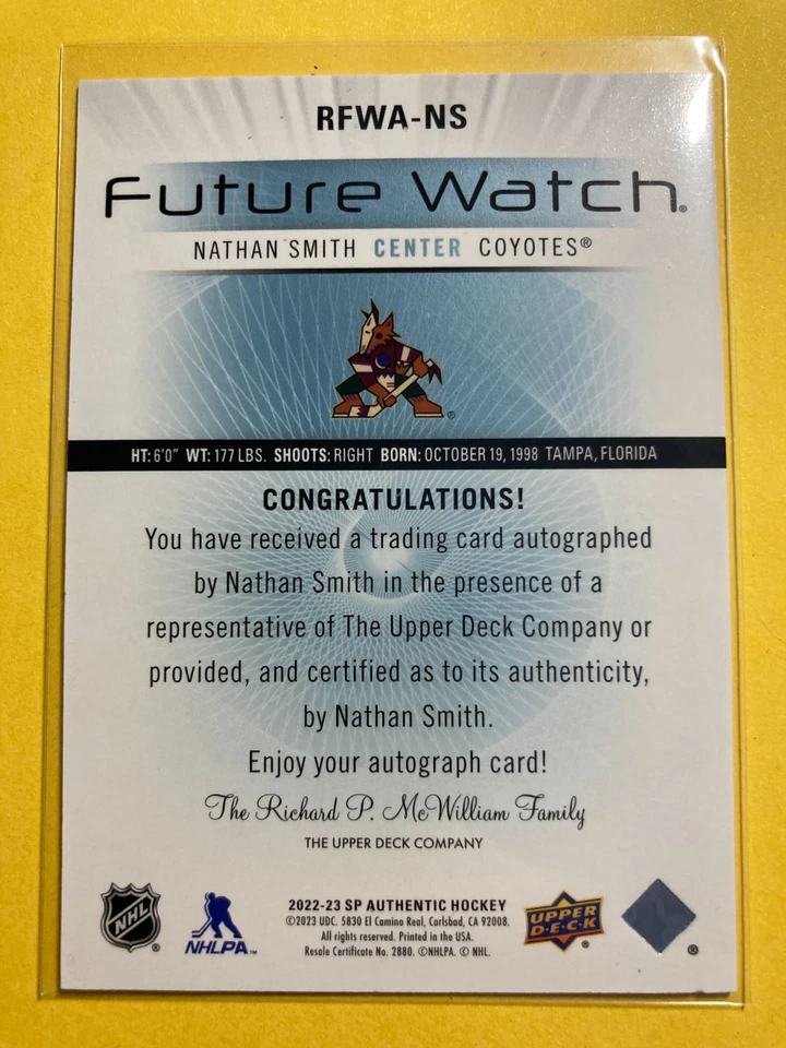 2022-23 SP Authentic '12-13 Retro FW Auto #RFWA-NS Nathan Smith RC 034/699 - Image 2 of 2