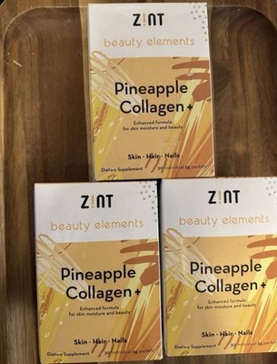 Zint Lot Of 3 Collagen PINEAPPLE Skin/Hair/Nails 30 Individual Packets Exp4/28