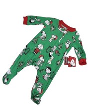 Peanuts Christmas Pajamas Sz 0/3 M Snoopy Charlie Brown Sleeper Romper Holiday