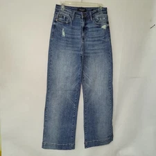 Judy Blue Wide Leg Jeans Distressed Retro Stretch Medium Wash 7 28 Style JB88597