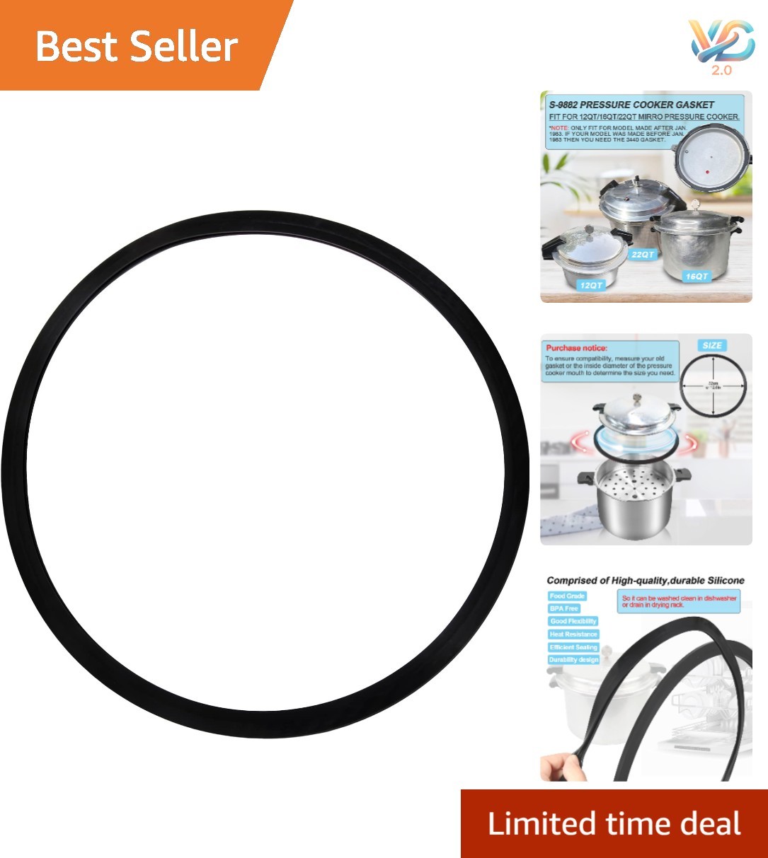 Gasket - Fits 12qt To 22qt, Easy Installation