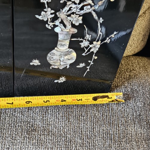 Lot Of 4 Japanese/Black Laquered Wood/Chiseled Mother Of Pearl Inlay/Wall Decor - Picture 5 of 10