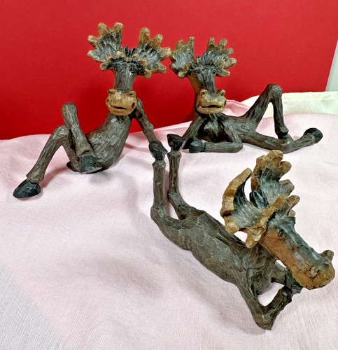 🫎✨Set of 3  Whimsical Molded Resin Moose Shelf Sitters Lodge Cabin Decor
