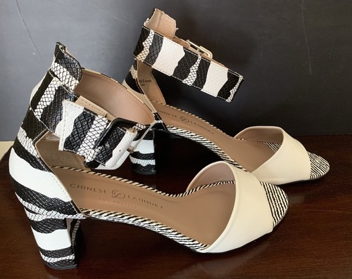 Chinese Laundry Heel Women's Shoes Open Toe Strap Size 9.5 - Zebra Style