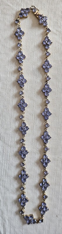Sterling Silver (925) Gold Tone Necklace/Chain with Blue Crystals