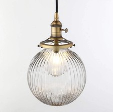 Yosoan Vintage Edison Switch Pendant Light Fiting with Ribbed Globe Glass Shade