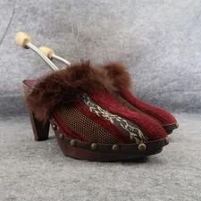 Joey Shoes Womens 8 Mule Slip On Clog Pump Faux Fur Leather Velvet Tapestry Red