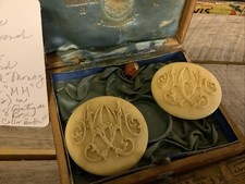 2558Vtg Antique French Ivory (celluloid) Carved Monogram Buttons (2) 1-3/4&rdquo;