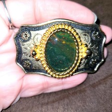 Vintage Western Silver  Gold Natural Stone Belt Buckle