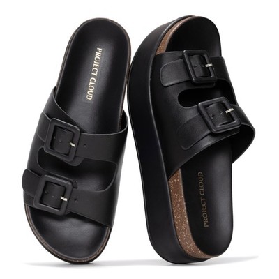 Project Cloud Platform Sandals Women - Plush & Soft Insole Wedge 8, Black 