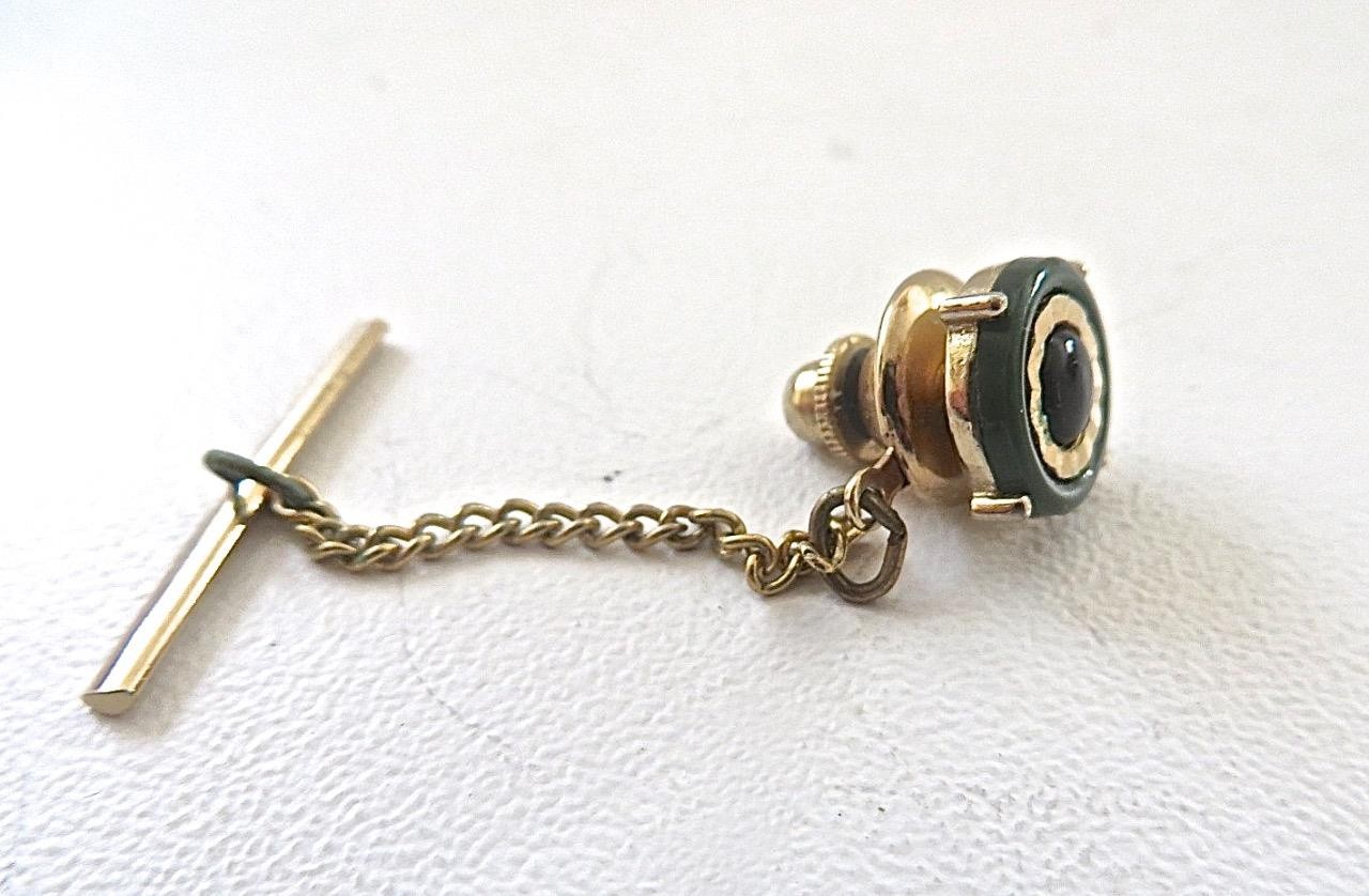 Vintage Real Two Color Onyx Tie Tack Lapel Pin In gold Tone Handsome