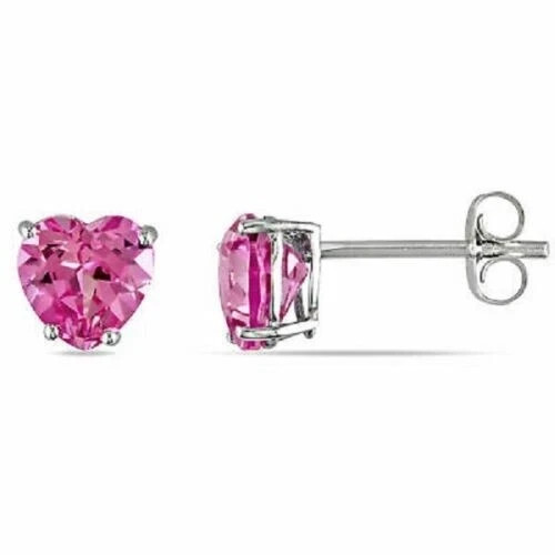 1Ct Lab Created Pretty Pink Sapphire Solitaire Stud Earring 14k White Gold Over