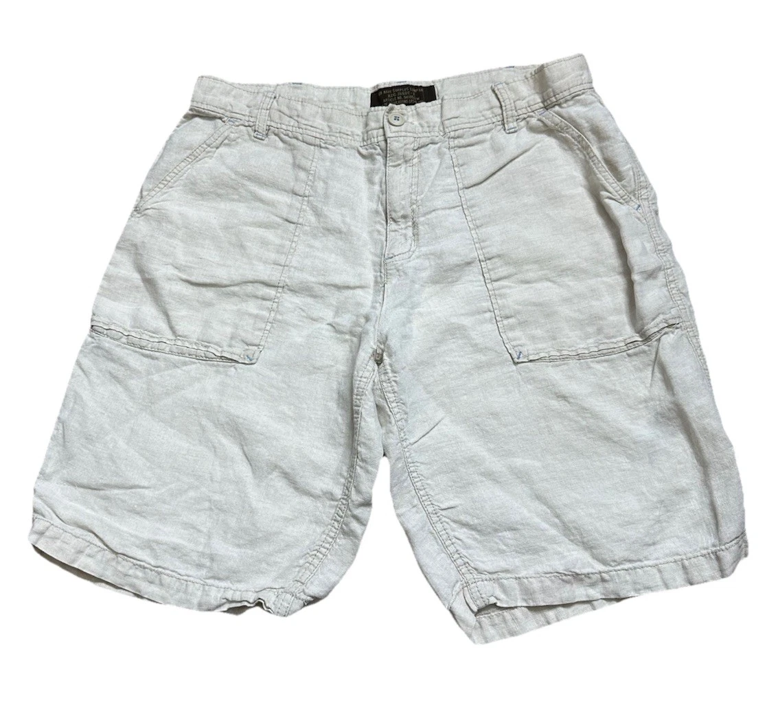 Old Navy Linen Shorts Men 36 Beige Lightweight Flat Front Y2K Resort Wear Casual