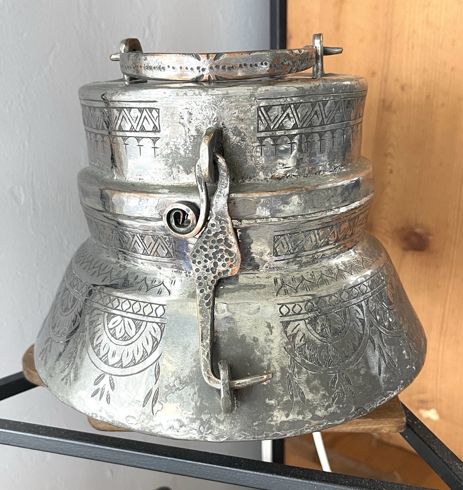 Antique Tinned Copper Armenian Turkish  2 PC Honey Pot Signed 18th Century