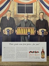 Four Roses Whiskey Fair Prize Winners Barley Corn Rye Blue Ribbons Print Ad 1939