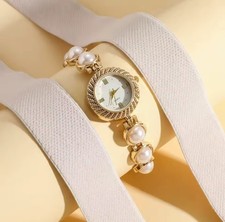 Women's Gold and White Pearl Bracelet Watch