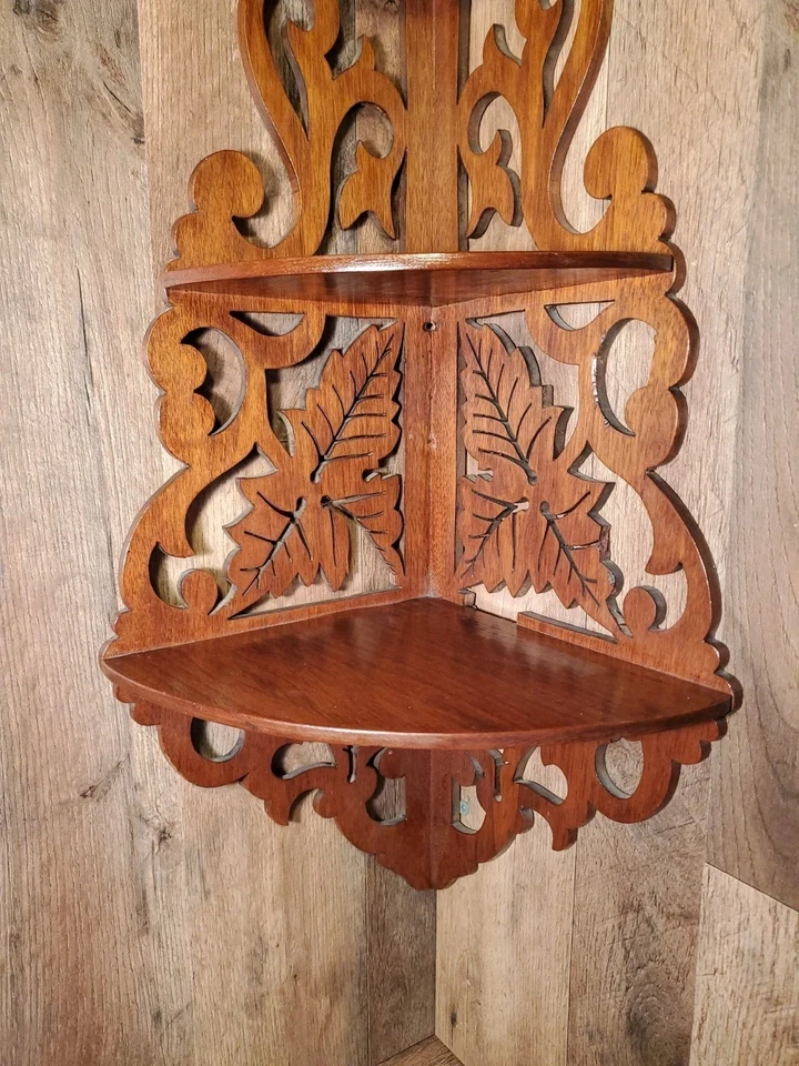 1950' French Style Wood Corner Walnut 3 shelf 32.5"x9x9 Hand Made 70 yrs. old. - Image 4 of 4