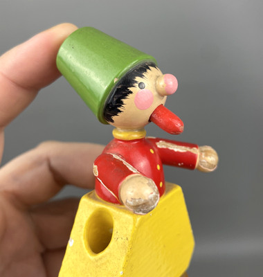 VTG Erzgebirge Naughty Boy Push Puppet Sticks Out Tongue Toothpick Holder German